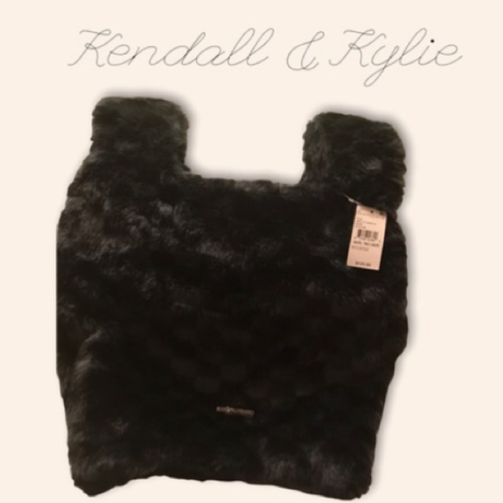 Kendall & Kylie Faux Fur Shopper Bag, NWT, Black $40